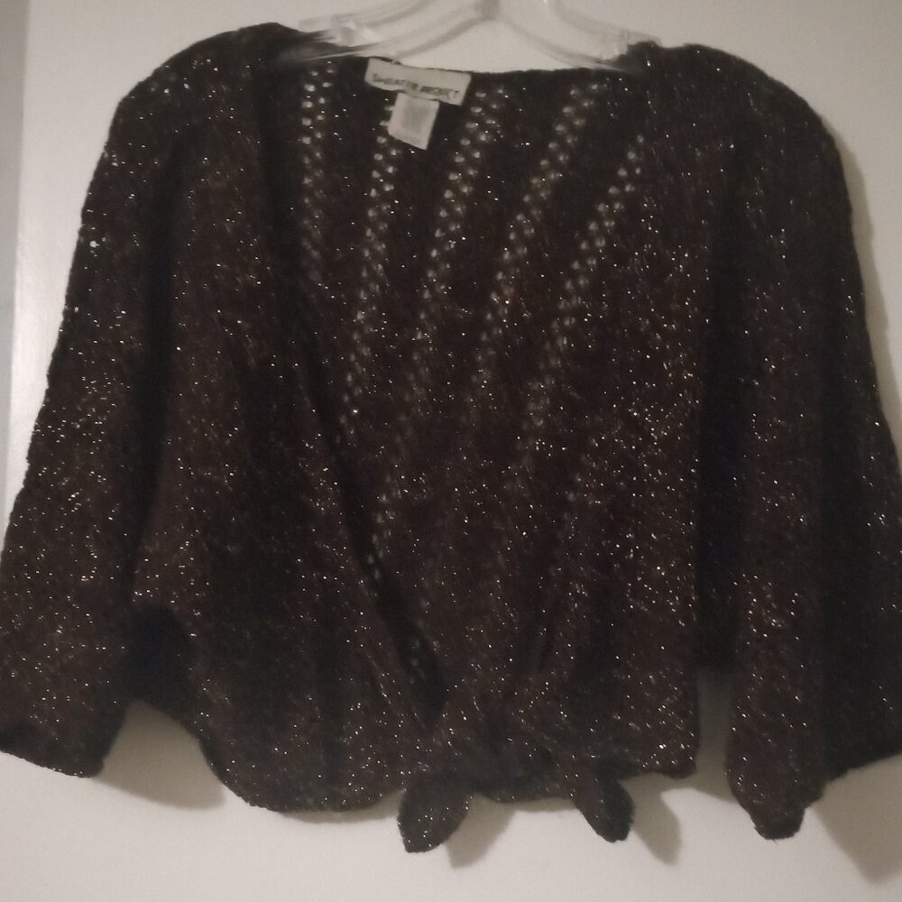 Sweater Project women's crochet crop top XL brown & gold metalic whimysical wear